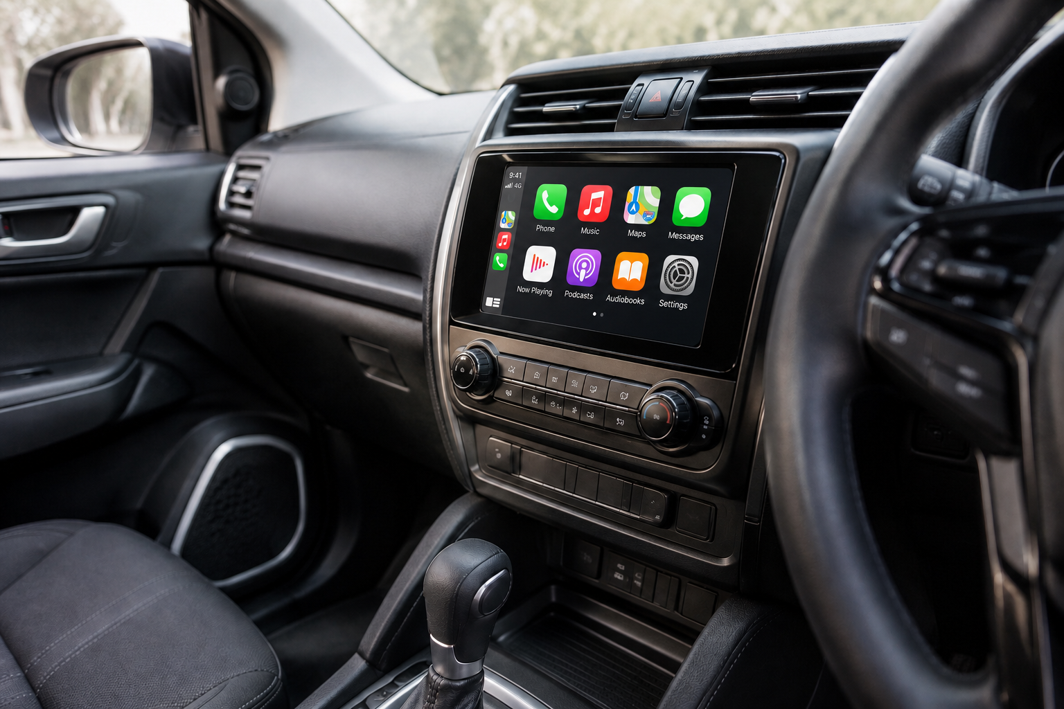Apple CarPlay displayed on a dashboard touchscreen in a 4x4
