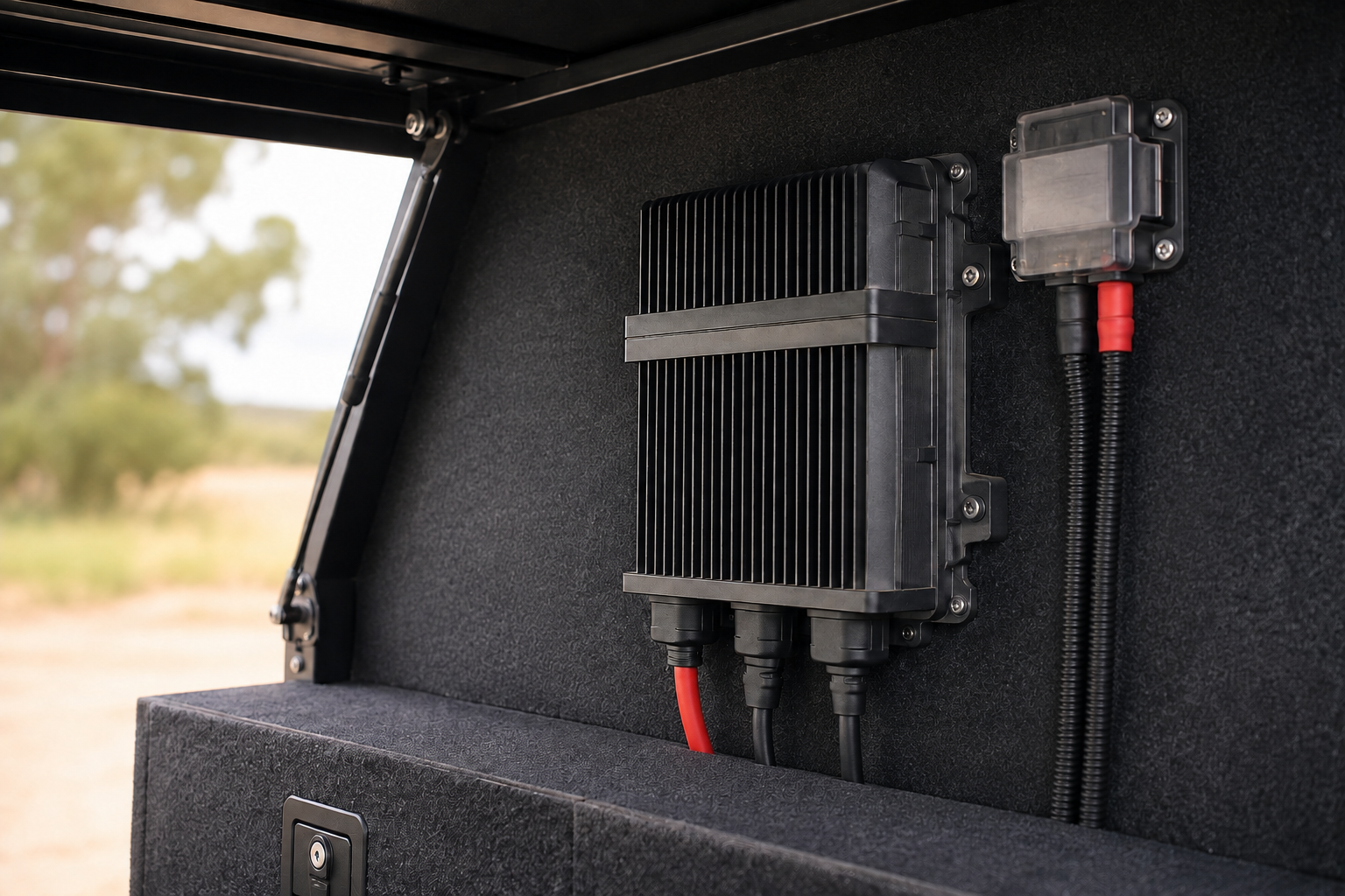 DC-DC charging equipment mounted in a vehicle canopy